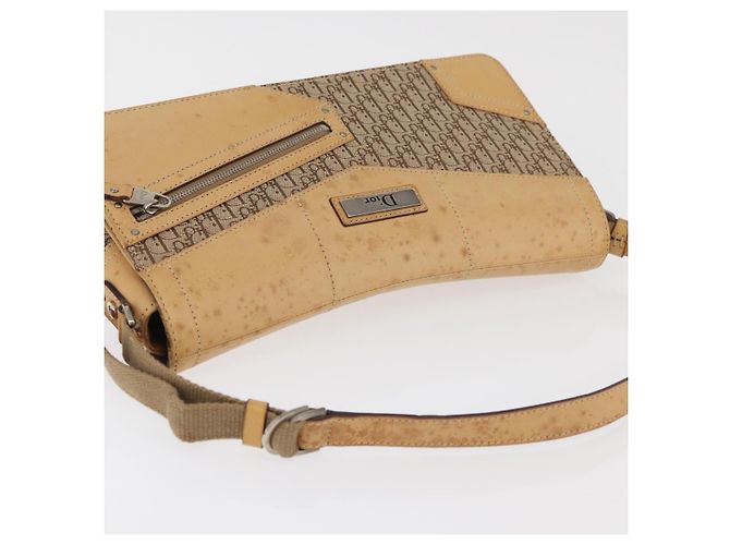 Borsa a Spalla Christian Dior Trotter in Tela Chic da Strada Beige Argento Auth 176137A - vista 6