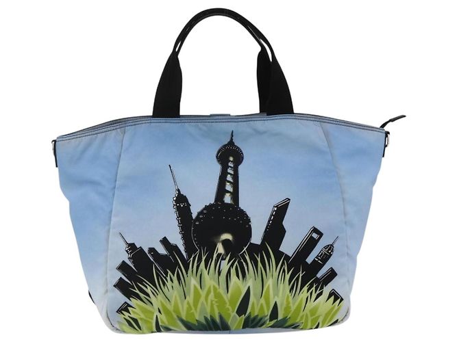 Bolso Tote PRADA de nailon azul plateado Auth YKZ1197 Plata - vista 13