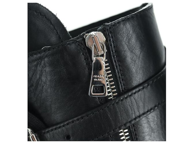 Botas Largas Monolith de Cuero PRADA 35 1/2 Negras Auth am11253SM Negro - vista 18
