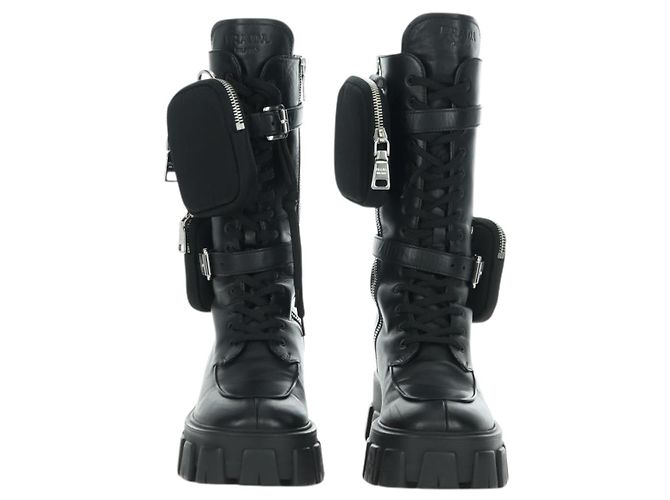 Botas Largas Monolith de Cuero PRADA 35 1/2 Negras Auth am11253SM Negro - vista 2