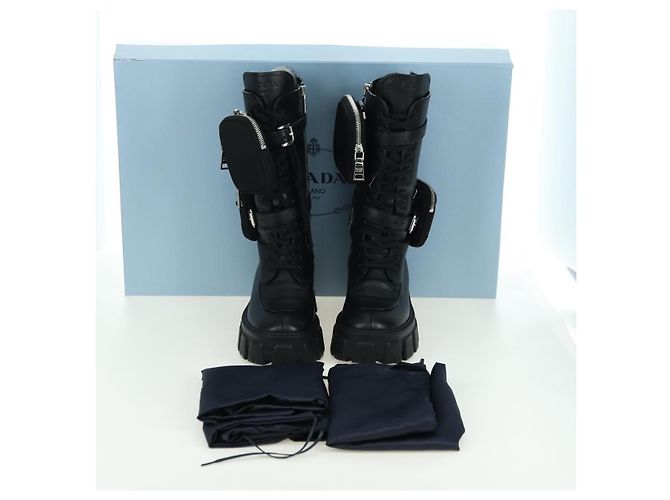 Botas Largas Monolith de Cuero PRADA 35 1/2 Negras Auth am11253SM Negro - vista 23