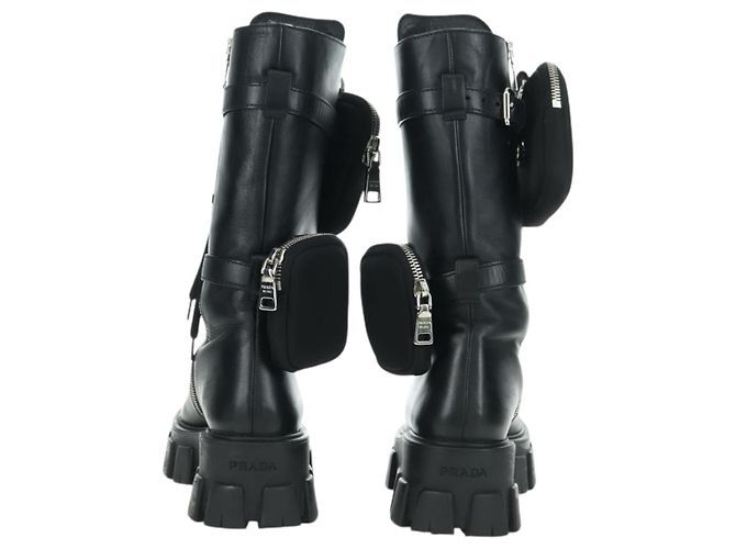 Botas Largas Monolith de Cuero PRADA 35 1/2 Negras Auth am11253SM Negro - vista 3