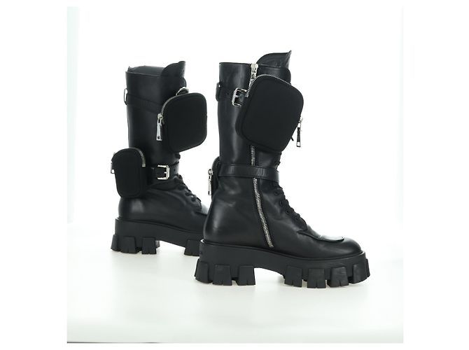 Botas Largas Monolith de Cuero PRADA 35 1/2 Negras Auth am11253SM Negro - vista 5
