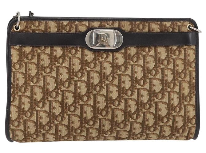 Sac à épaule en toile Trotter Christian Dior marron or Auth 176479 Doré - vue 13