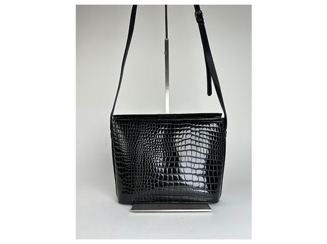 Bolsa de Ombro de Couro Embossed Vintage Courreges Preta Preto - vista 11