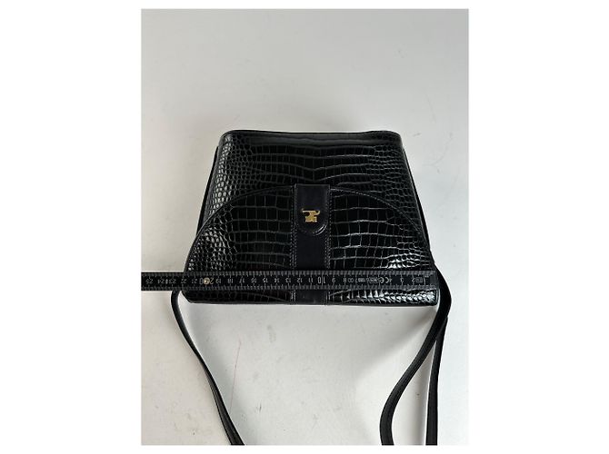 Bolsa de Ombro de Couro Embossed Vintage Courreges Preta Preto - vista 12