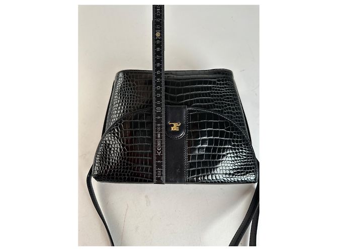 Bolsa de Ombro de Couro Embossed Vintage Courreges Preta Preto - vista 13