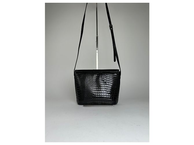 Bolsa de Ombro de Couro Embossed Vintage Courreges Preta Preto - vista 2