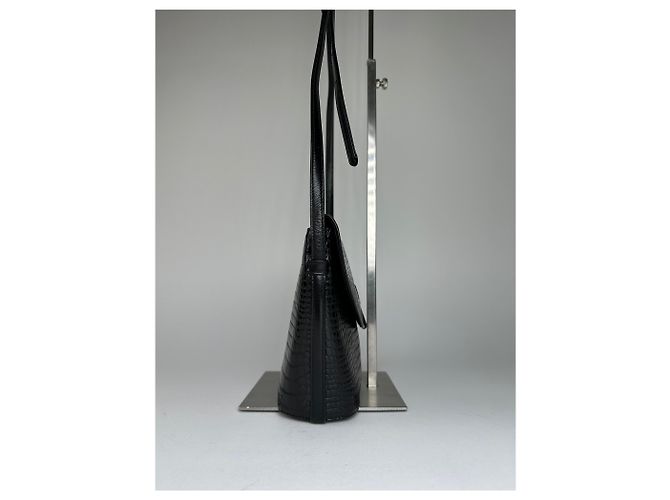 Bolsa de Ombro de Couro Embossed Vintage Courreges Preta Preto - vista 3