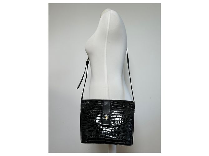 Bolsa de Ombro de Couro Embossed Vintage Courreges Preta Preto - vista 4