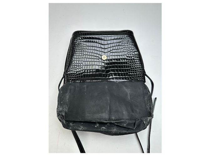 Bolsa de Ombro de Couro Embossed Vintage Courreges Preta Preto - vista 5