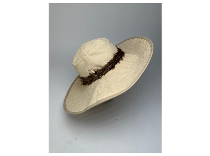 Cappello a tesa larga con fascia di piume Gucci vintage beige e marrone M - vista 10