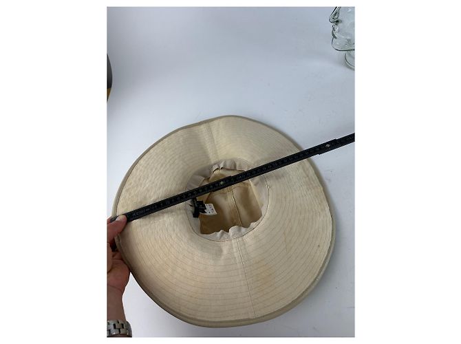 Cappello a tesa larga con fascia di piume Gucci vintage beige e marrone M - vista 14