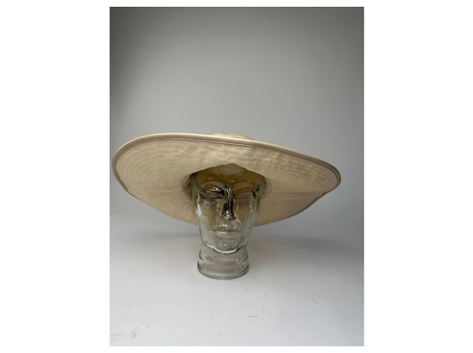 Cappello a tesa larga con fascia di piume Gucci vintage beige e marrone M - vista 4