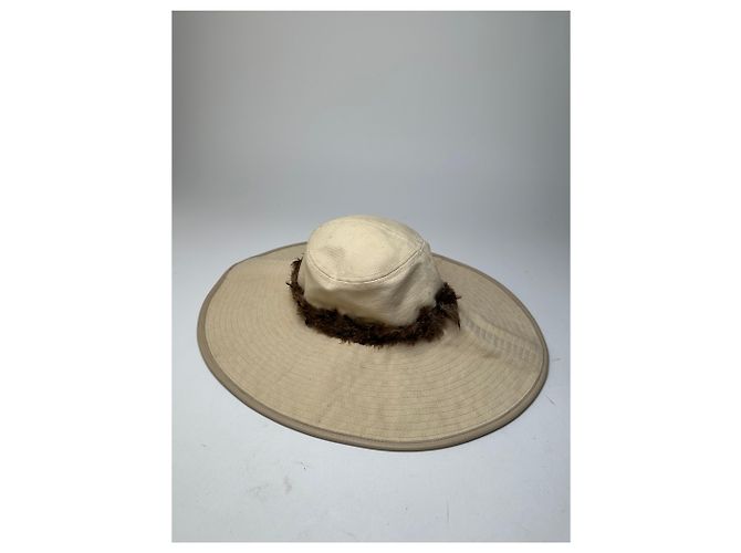 Cappello a tesa larga con fascia di piume Gucci vintage beige e marrone M - vista 5