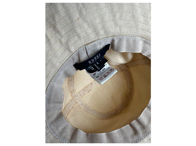 Cappello a tesa larga con fascia di piume Gucci vintage beige e marrone M - vista 7