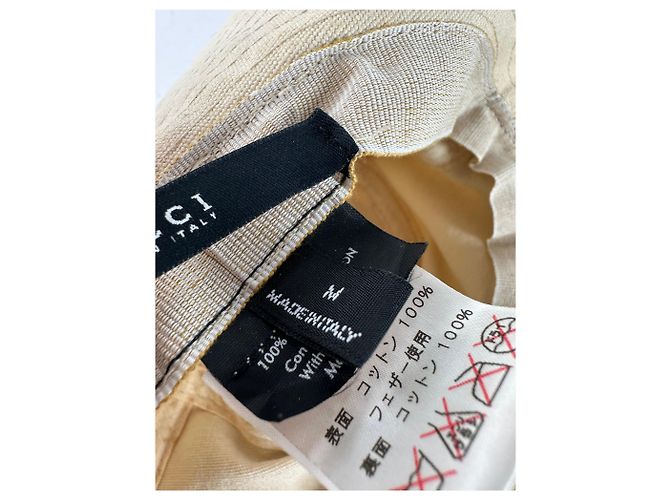 Cappello a tesa larga con fascia di piume Gucci vintage beige e marrone M - vista 8