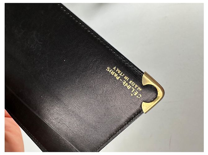 Triomphe Céline Vintage Celine Paris Calèche Smooth Leather Bifold Wallet Black - view 5