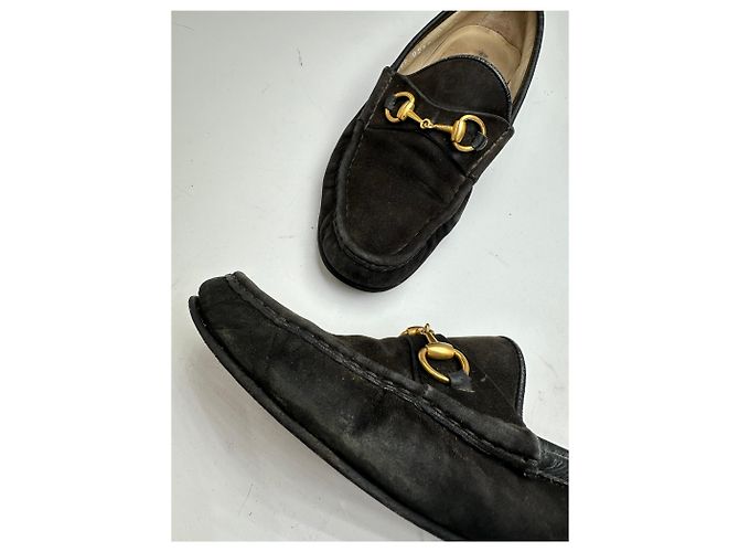 Vintage Gucci Wildleder Slipper mit Pferdebit schwarz - Ansicht 2