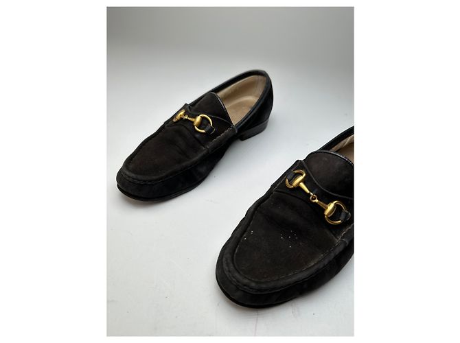 Vintage Gucci Wildleder Slipper mit Pferdebit schwarz - Ansicht 3