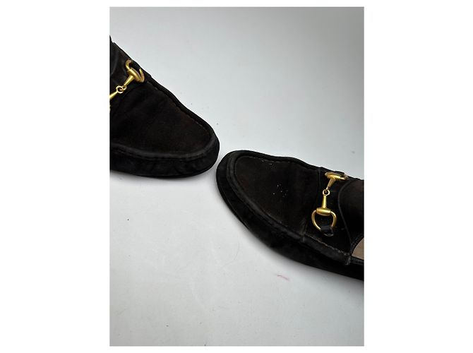 Vintage Gucci Wildleder Slipper mit Pferdebit schwarz - Ansicht 7