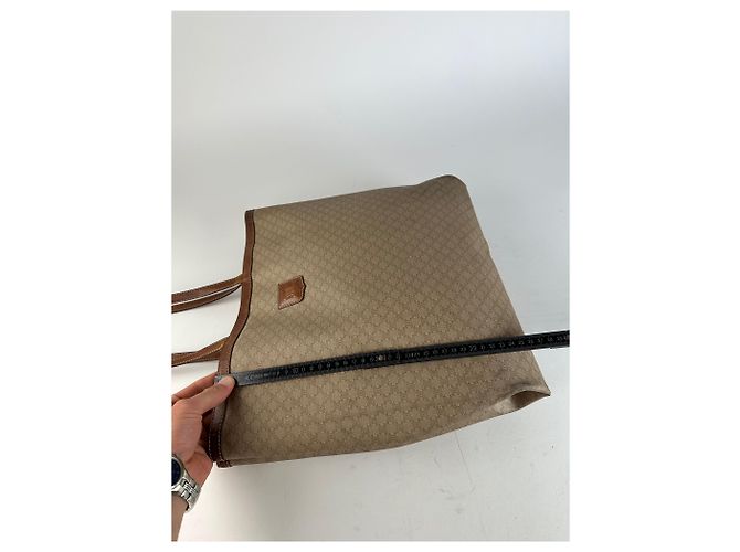 Céline Vintage Celine Paris Triomphe Monogramm Canvas Leder Tote Bag Beige Braun - Ansicht 11