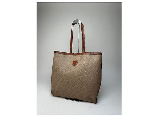 Céline Vintage Celine Paris Triomphe Monogramm Canvas Leder Tote Bag Beige Braun - Ansicht 13