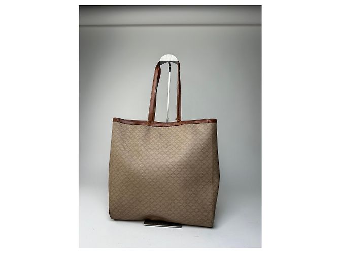 Céline Vintage Celine Paris Triomphe Monogramm Canvas Leder Tote Bag Beige Braun - Ansicht 14