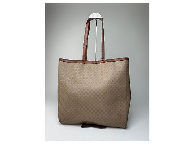 Céline Vintage Celine Paris Triomphe Monogramm Canvas Leder Tote Bag Beige Braun - Ansicht 2