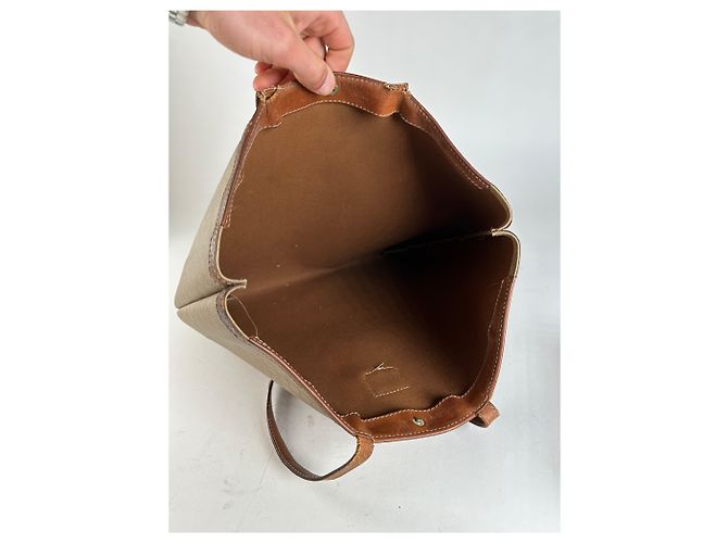 Céline Vintage Celine Paris Triomphe Monogramm Canvas Leder Tote Bag Beige Braun - Ansicht 3