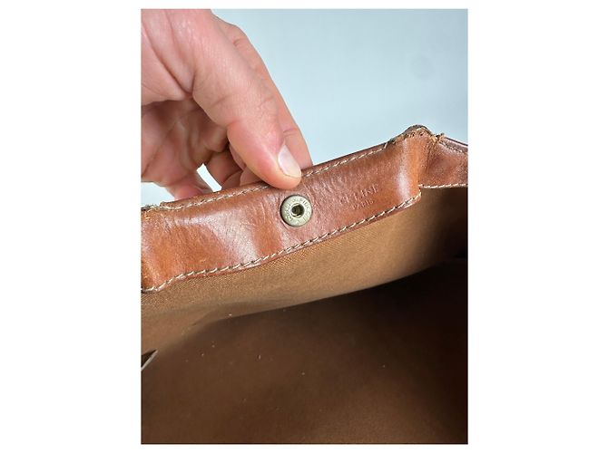 Céline Vintage Celine Paris Triomphe Monogramm Canvas Leder Tote Bag Beige Braun - Ansicht 4