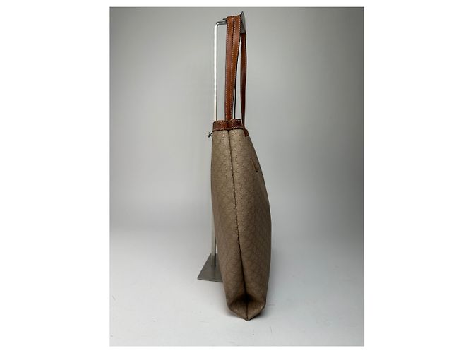 Céline Vintage Celine Paris Triomphe Monogramm Canvas Leder Tote Bag Beige Braun - Ansicht 6