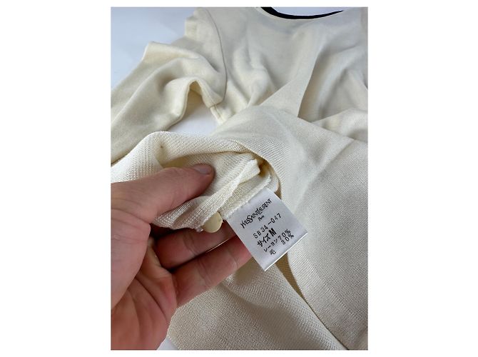 Vintage Yves Saint Laurent Wollpullover Creme Marine M Beige - Ansicht 10