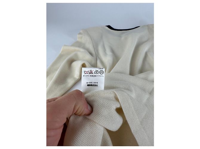 Vintage Yves Saint Laurent Wollpullover Creme Marine M Beige - Ansicht 11