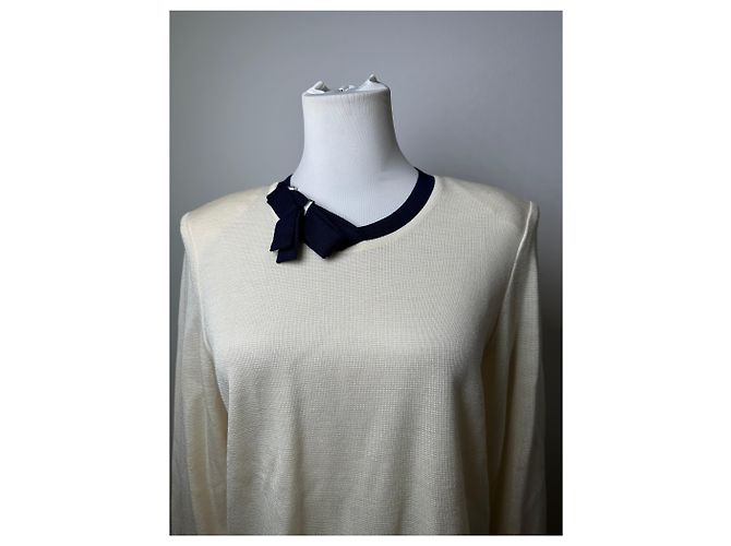 Vintage Yves Saint Laurent Wollpullover Creme Marine M Beige - Ansicht 12