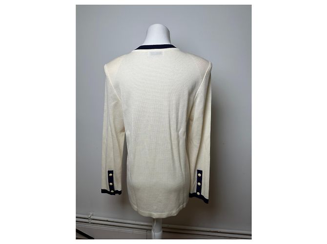 Vintage Yves Saint Laurent Wollpullover Creme Marine M Beige - Ansicht 13