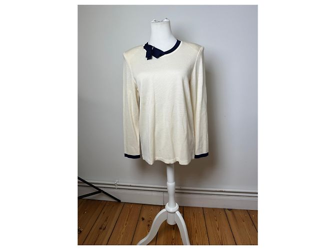 Vintage Yves Saint Laurent Wollpullover Creme Marine M Beige - Ansicht 2