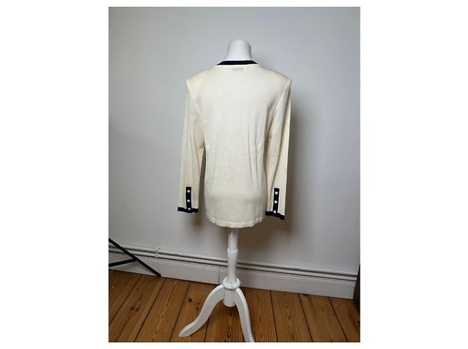 Vintage Yves Saint Laurent Wollpullover Creme Marine M Beige - Ansicht 4