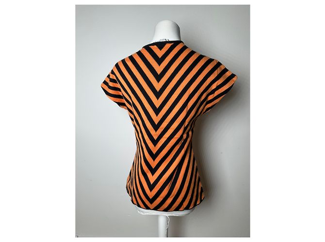 Top senza maniche a righe a zigzag vintage Givenchy arancione e nero M - vista 12