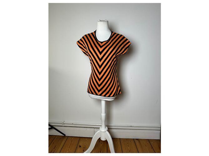 Top senza maniche a righe a zigzag vintage Givenchy arancione e nero M - vista 2