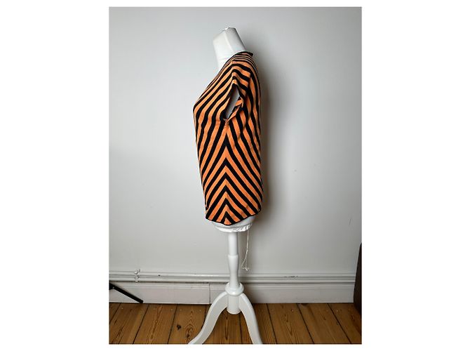 Top senza maniche a righe a zigzag vintage Givenchy arancione e nero M - vista 3