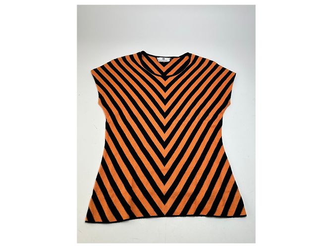 Top senza maniche a righe a zigzag vintage Givenchy arancione e nero M - vista 5