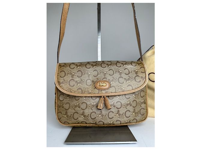 Céline Vintage Celine Paris C Macadam Monogramm beschichtete Canvas Schultertasche Beige Braun - Ansicht 14