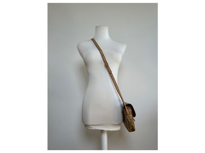 Céline Vintage Celine Paris C Macadam Monogramm beschichtete Canvas Schultertasche Beige Braun - Ansicht 4