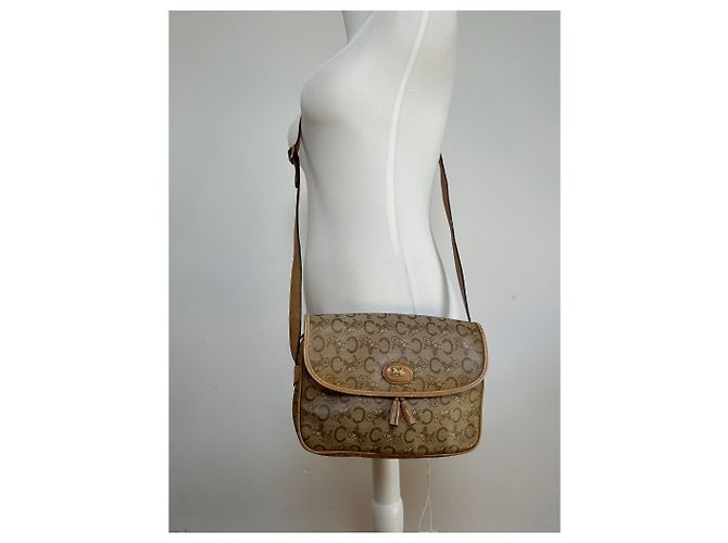 Céline Vintage Celine Paris C Macadam Monogramm beschichtete Canvas Schultertasche Beige Braun - Ansicht 5