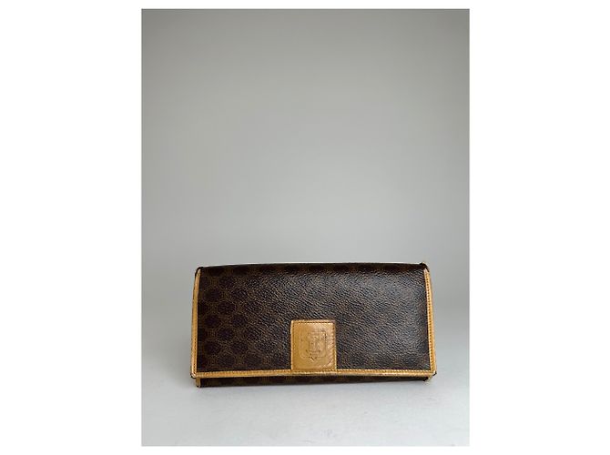 Céline Vintage Celine Paris Macadam Triomphe Monogram Coated Canvas Long Wallet Brown Tan - view 10