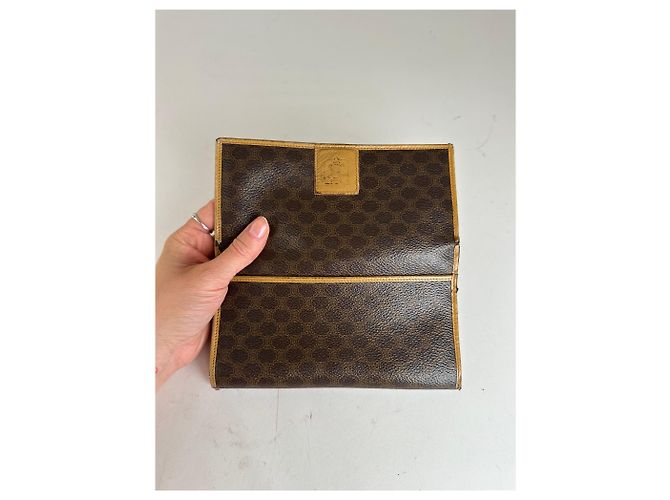 Céline Vintage Celine Paris Macadam Triomphe Monogram Coated Canvas Long Wallet Brown Tan - view 6