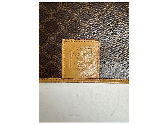 Céline Vintage Celine Paris Macadam Triomphe Monogram Coated Canvas Long Wallet Brown Tan - view 7