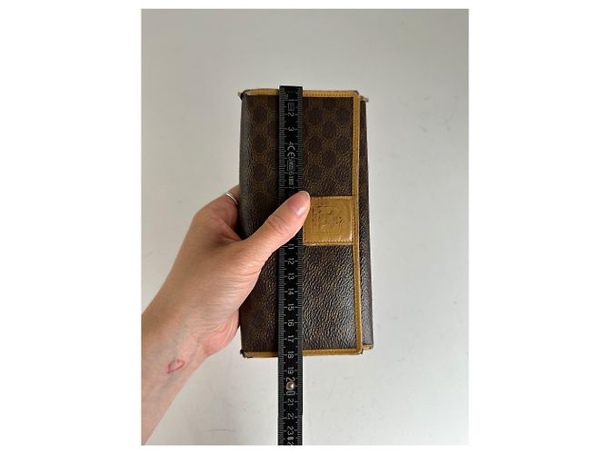 Céline Vintage Celine Paris Macadam Triomphe Monogram Coated Canvas Long Wallet Brown Tan - view 8