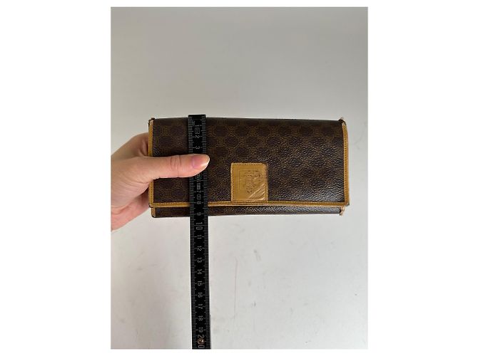 Céline Vintage Celine Paris Macadam Triomphe Monogram Coated Canvas Long Wallet Brown Tan - view 9